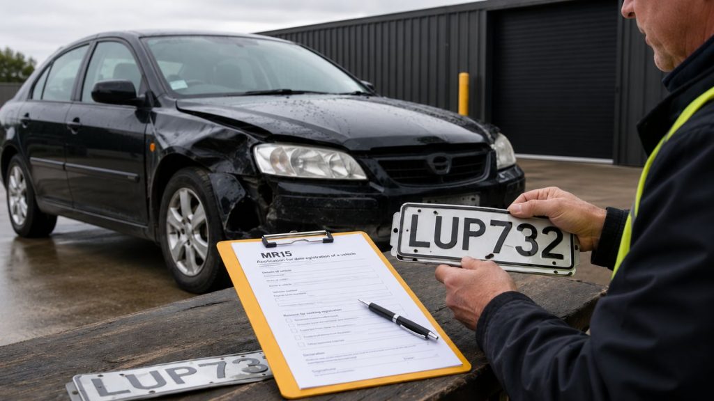 MR15 form and number plates for deregistering a car in NZ