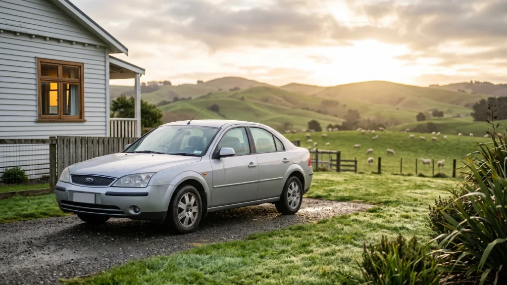 Silver sedan in NZ driveway showing sell car privately vs wrecker.