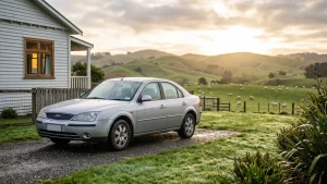 Silver sedan in NZ driveway showing sell car privately vs wrecker.